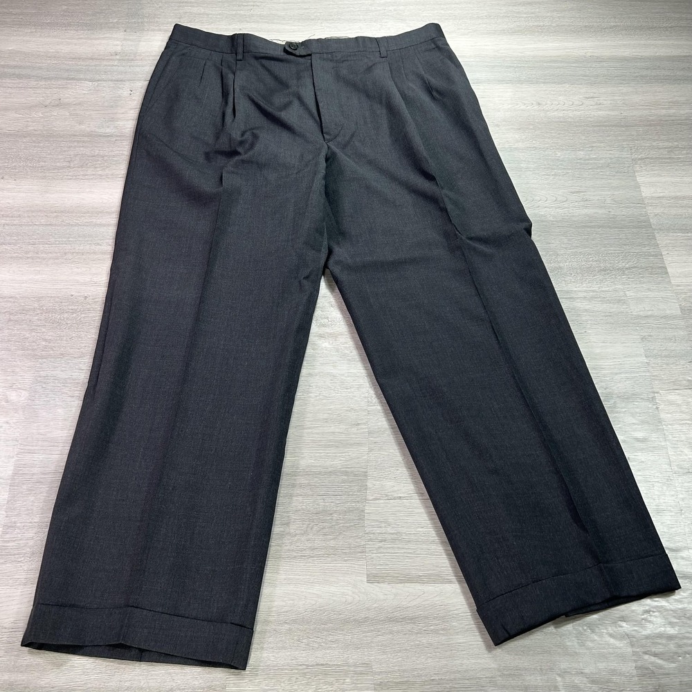 Zanella Pants Mens 38x28 Gray Wool Pleated Cuffed Classic Fit Dress Italy